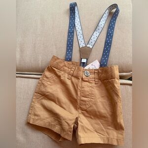 Tan Shorts with Blue Star Suspenders
